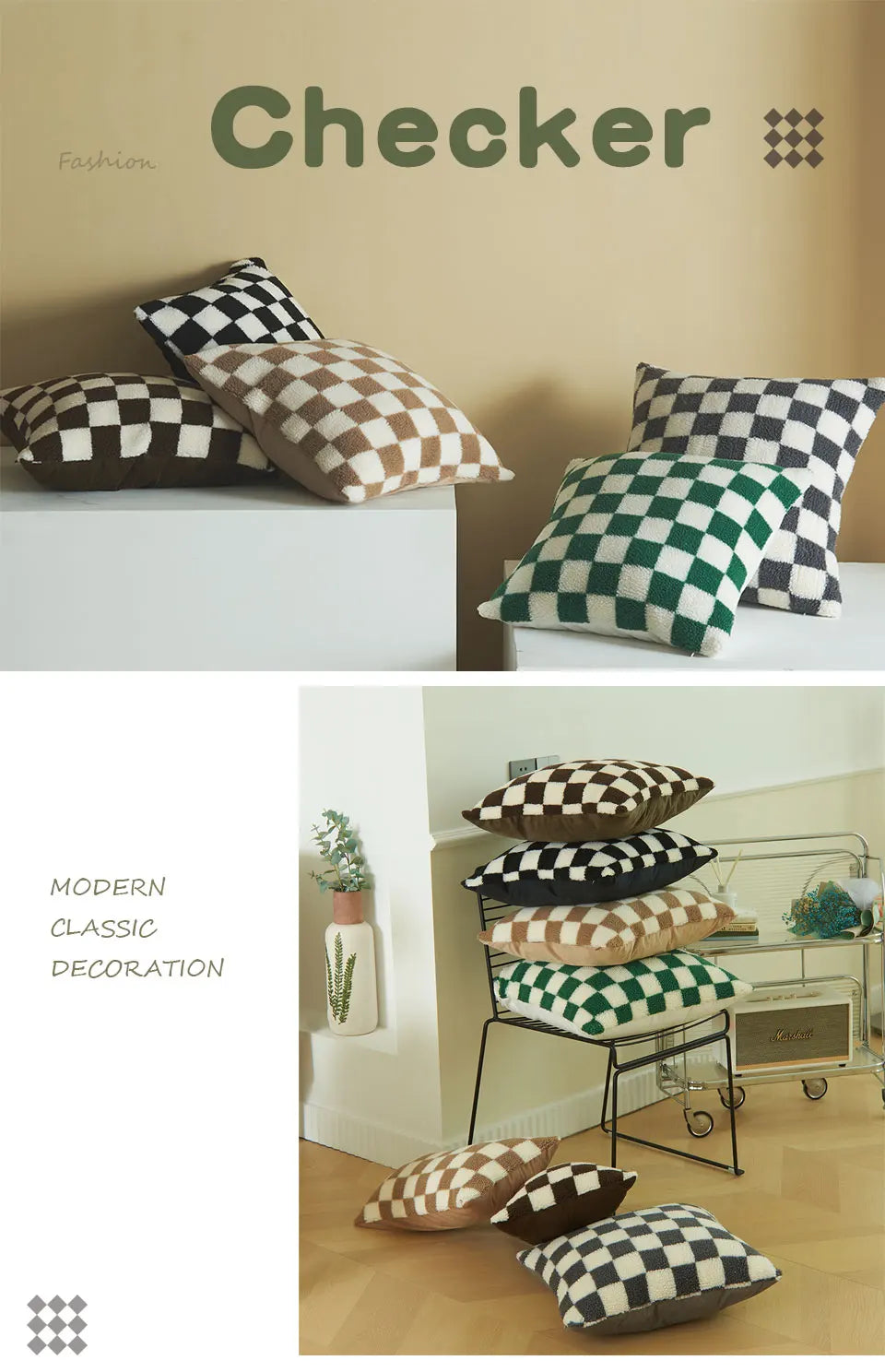Checkered Cushion Cover Checkerboard  PILLOWCASE