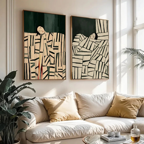 2 Pieces of Frameless Abstract Figure Art Mid-century Modern Minimalist Canvas Printing, Living Room, Bedroom Wall Decoration