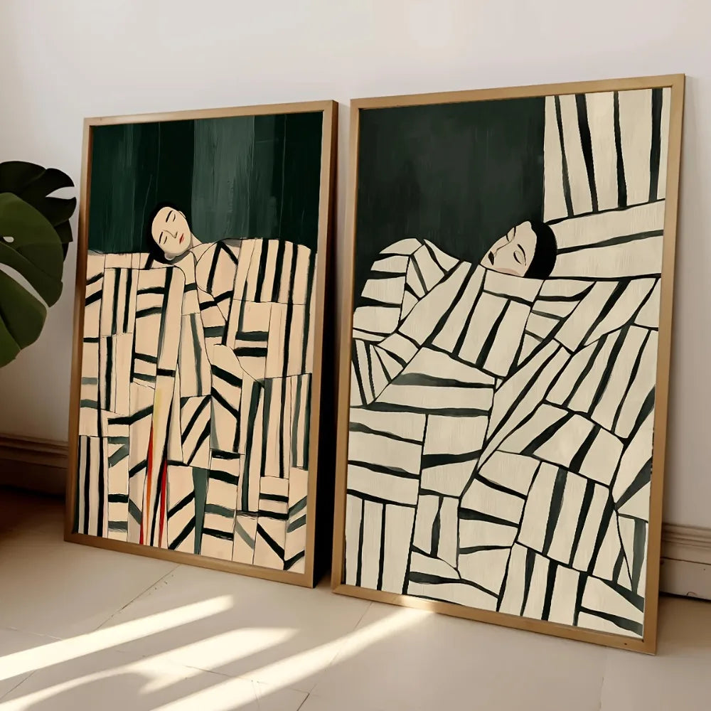 2 Pieces of Frameless Abstract Figure Art Mid-century Modern Minimalist Canvas Printing, Living Room, Bedroom Wall Decoration