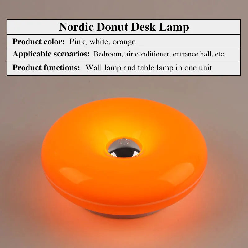 Creative Donut Table Lamp, Wall-Mounted and Rechargeable, with Three Color Lighting, Suitable for Decorative Lighting in Living Rooms, Bedrooms, Dining Bars, Etc.