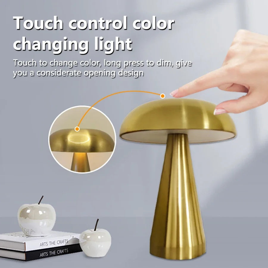 Retro Bar Table Lamp Mushroom Table Lamp LED Touch Sensor Three Color Dimming Desktop Night Light Rechargeable Reading Lamp