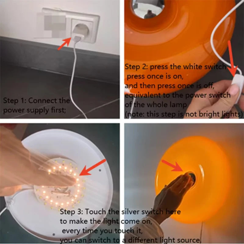 Donut Glass Wall Lamp Orange USB With Touch Switch Tricolor Lighting