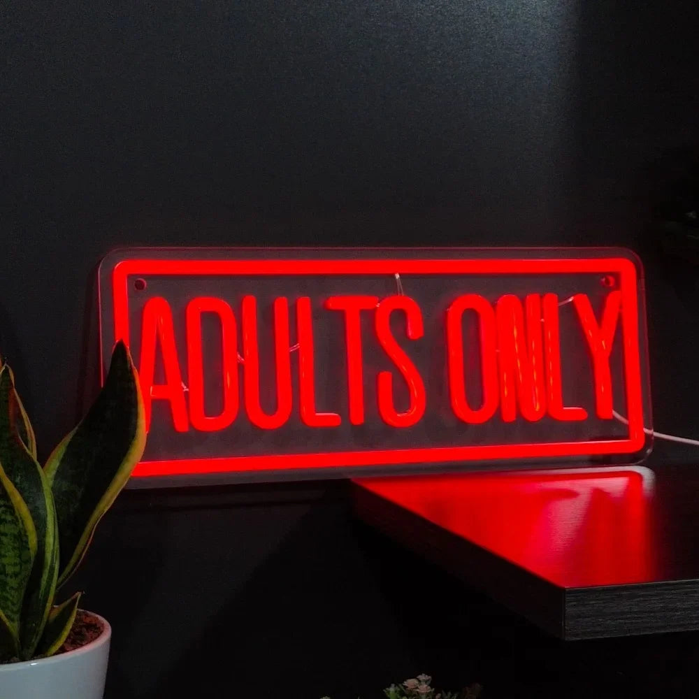 Bold Red 'Adults Only' Neon Sign: USB-Powered
