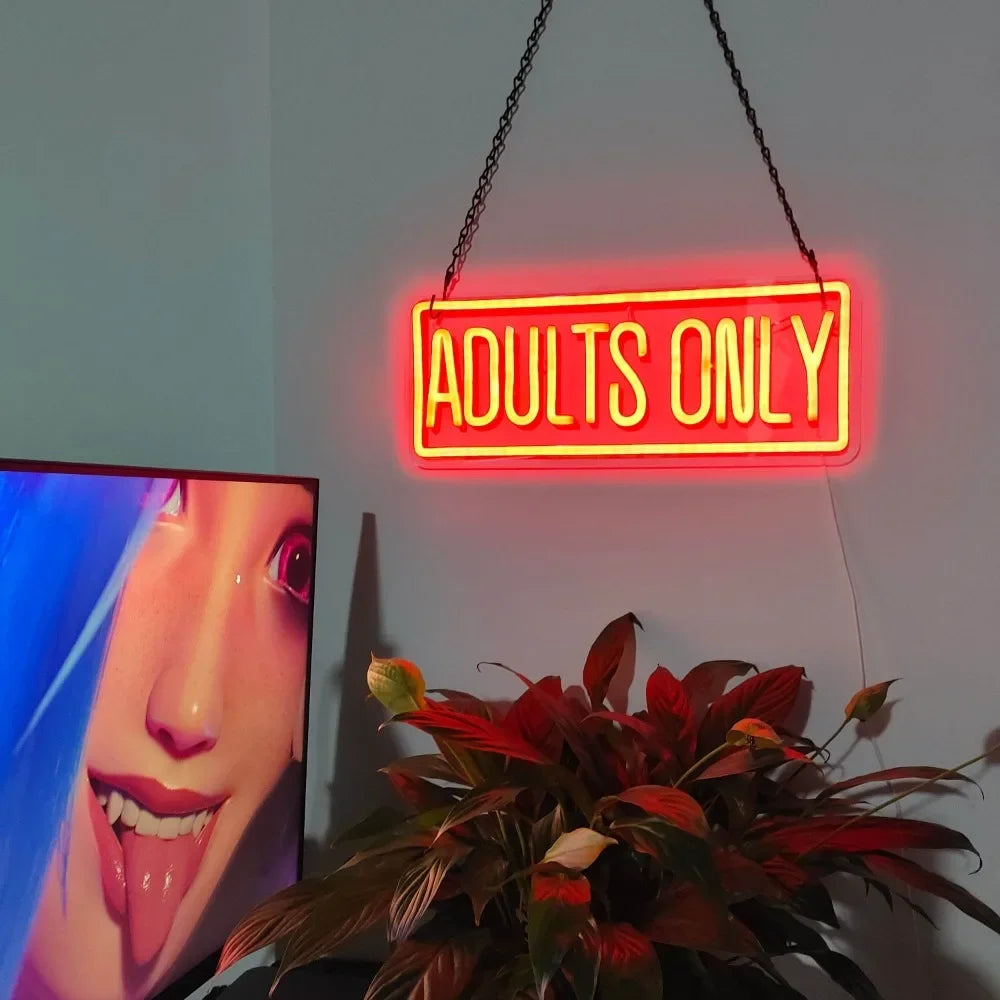 Bold Red 'Adults Only' Neon Sign: USB-Powered