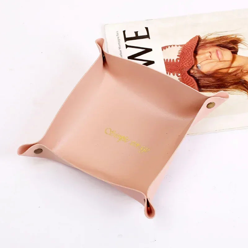 1 Pc Nordic Style Leather Storage Tray Desktop Organizer For Key Jewelry Cosmetic Storage Box Folding Organizer Home Decoration