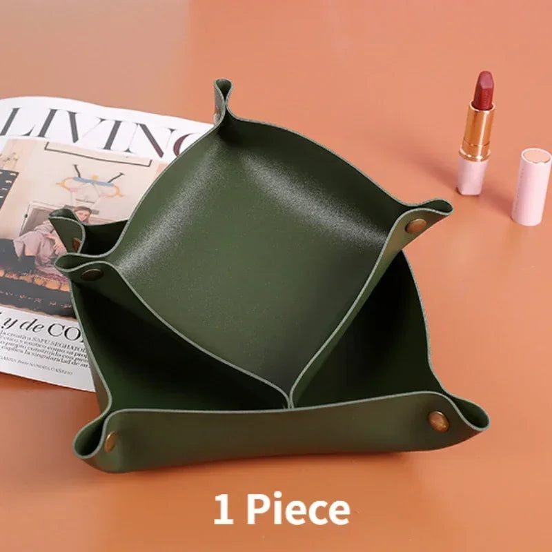 1 Pc Nordic Style Leather Storage Tray Desktop Organizer For Key Jewelry Cosmetic Storage Box Folding Organizer Home Decoration