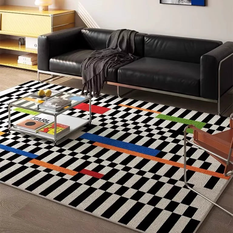 Black Stripe Area Rug for Living Room