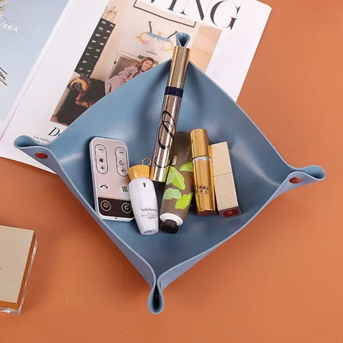 1 Pc Nordic Style Leather Storage Tray Desktop Organizer For Key Jewelry Cosmetic Storage Box Folding Organizer Home Decoration