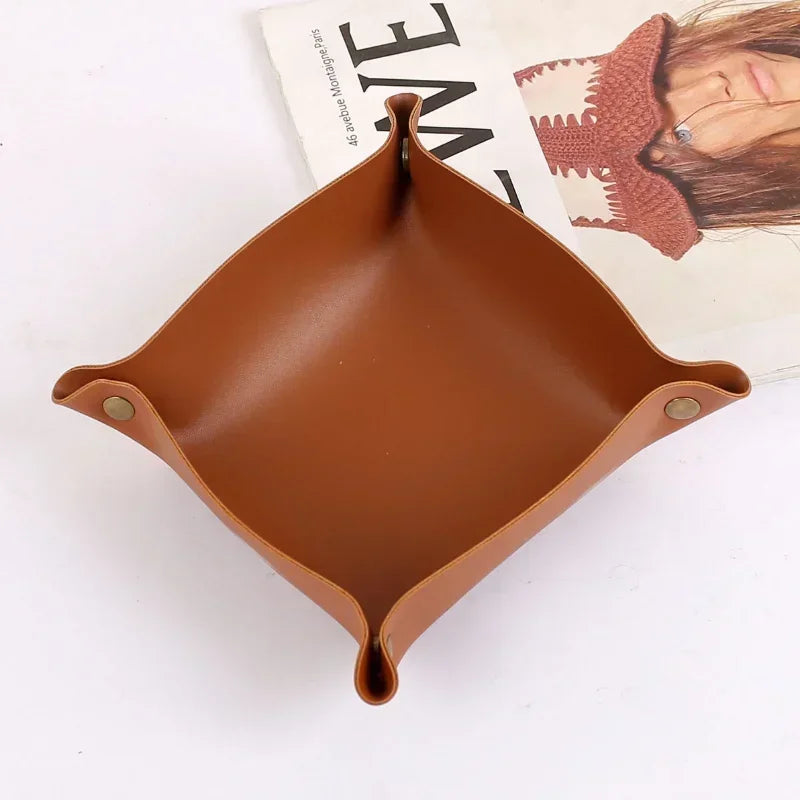 1 Pc Nordic Style Leather Storage Tray Desktop Organizer For Key Jewelry Cosmetic Storage Box Folding Organizer Home Decoration