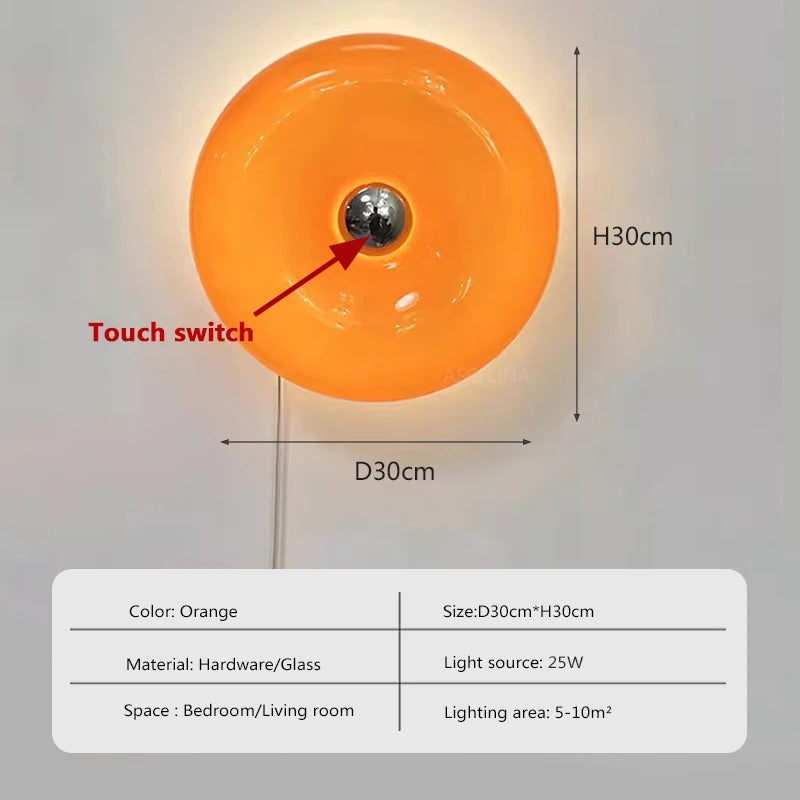 Donut Glass Wall Lamp Orange USB With Touch Switch Tricolor Lighting