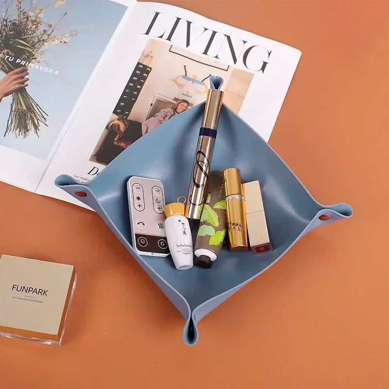 1 Pc Nordic Style Leather Storage Tray Desktop Organizer For Key Jewelry Cosmetic Storage Box Folding Organizer Home Decoration