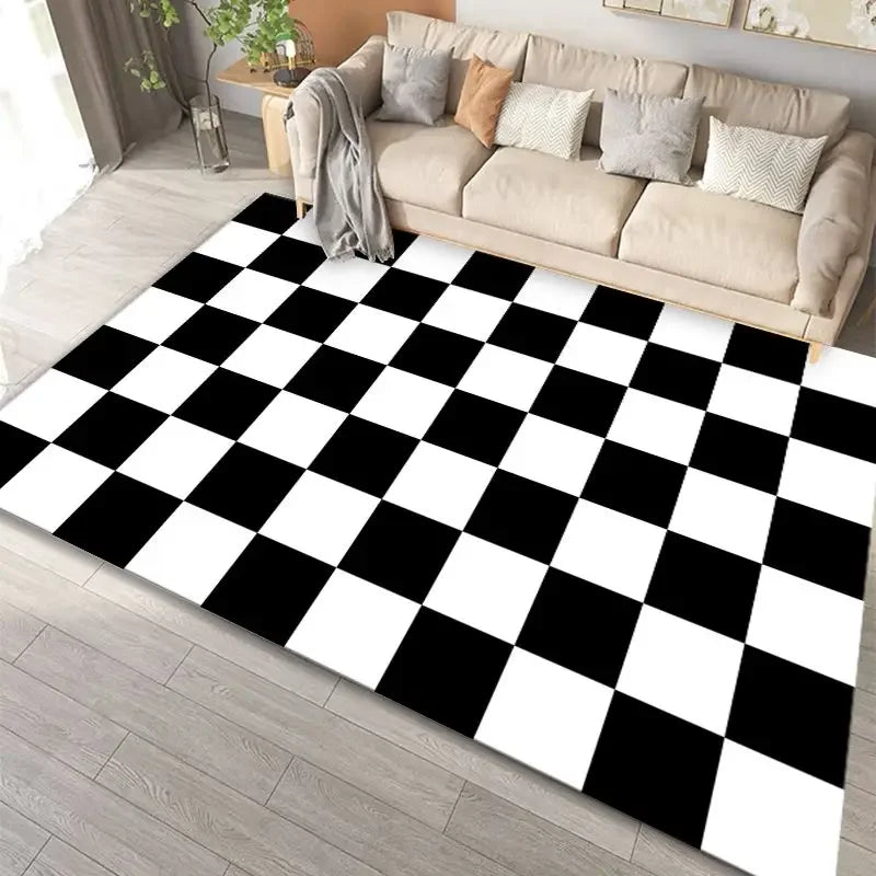 Black Stripe Area Rug for Living Room