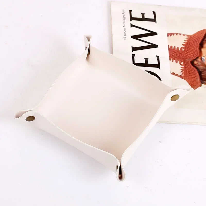 1 Pc Nordic Style Leather Storage Tray Desktop Organizer For Key Jewelry Cosmetic Storage Box Folding Organizer Home Decoration