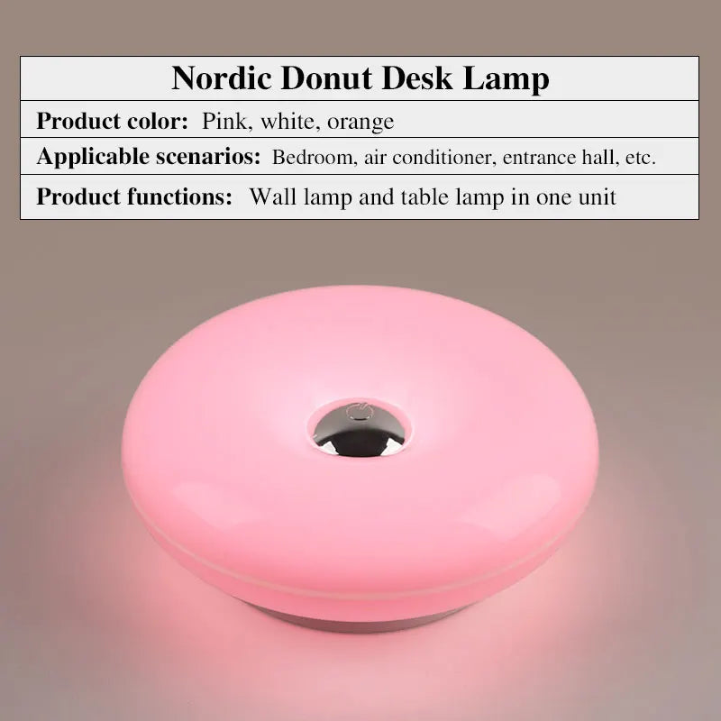 Creative Donut Table Lamp, Wall-Mounted and Rechargeable, with Three Color Lighting, Suitable for Decorative Lighting in Living Rooms, Bedrooms, Dining Bars, Etc.