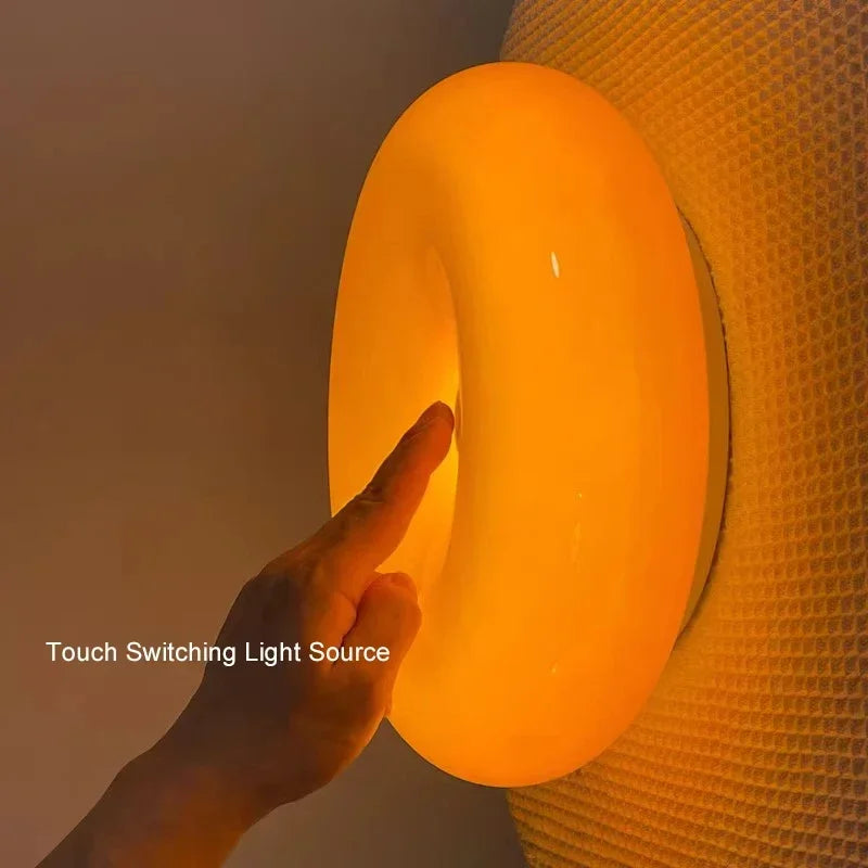 Donut Glass Wall Lamp Orange USB With Touch Switch Tricolor Lighting
