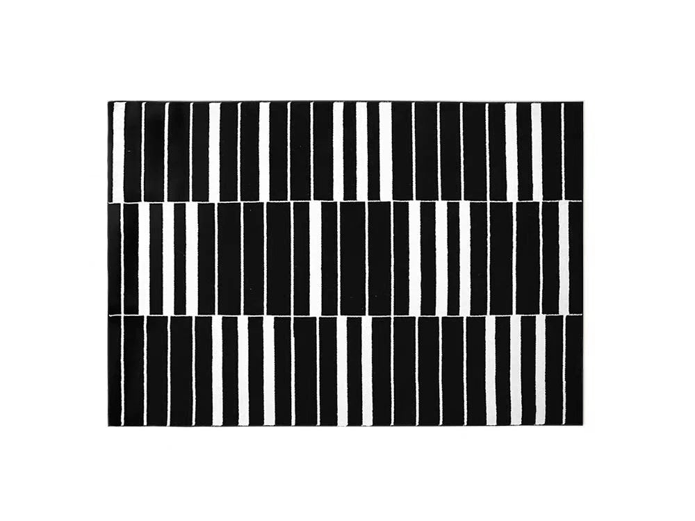 Nordic Black Stripe Area Rug for Living Room Bedroom Minimalist Design Plush Non-Slip Floor Mat